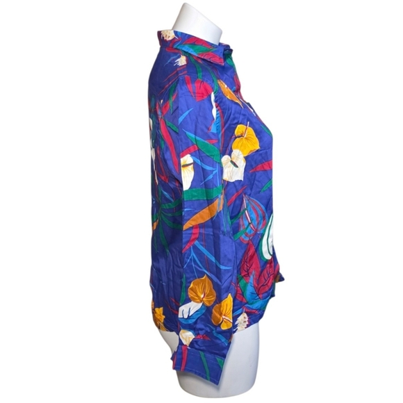 Par4 Petites Tropical Button Down Shirt Purple Size 12P - Picture 2 of 7